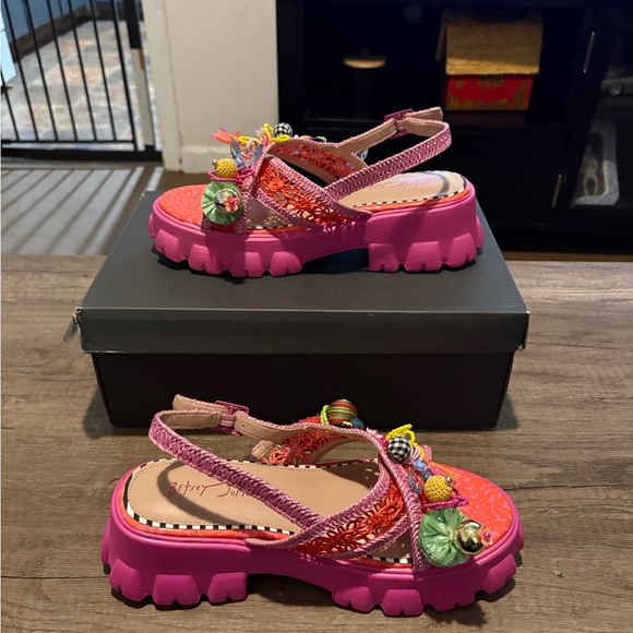 Betsey Johnson Colorful Charm Platform Sandals | Pink Multi Beaded | Size 8 - Picture 6 of 11